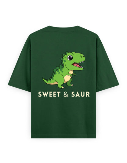 sweet and saur dinasaur humour graphic green oversized t-shirt