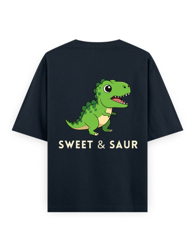 sweet and saur dinasaur humour graphic navy oversized t-shirt